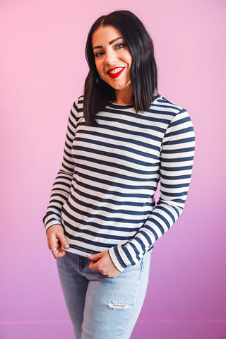 Jess Top-White Navy Stripe-Thread & Supply