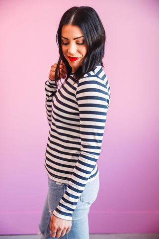 Jess Top-White Navy Stripe-Thread & Supply