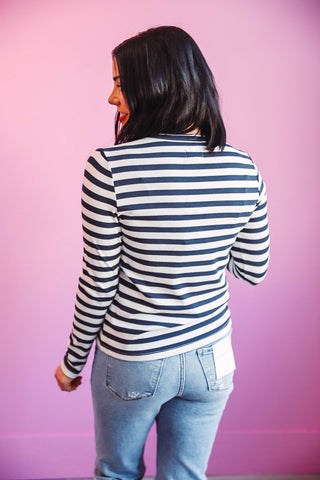 Jess Top-White Navy Stripe-Thread & Supply