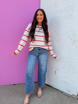 Liam Striped Sweater-Red