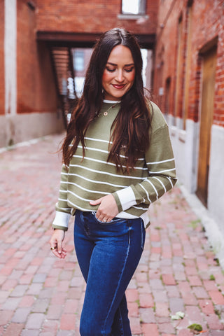 Hallie Striped Sweater-Olive