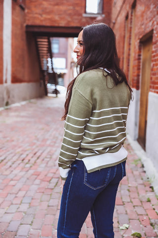 Hallie Striped Sweater-Olive