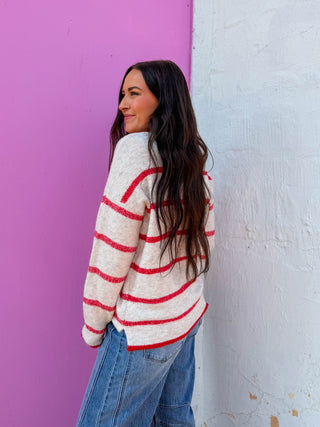 Liam Striped Sweater-Red