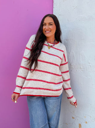Liam Striped Sweater-Red