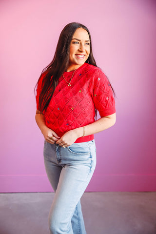 Kylie Knit Top-Coral Red