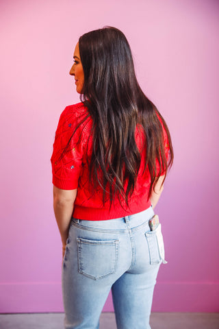 Kylie Knit Top-Coral Red