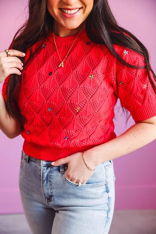 Kylie Knit Top-Coral Red