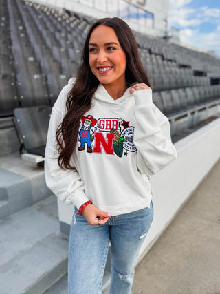 Nebraska Layered Patch Cropped Hoodie