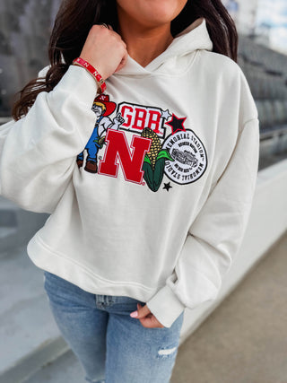 Nebraska Layered Patch Cropped Hoodie