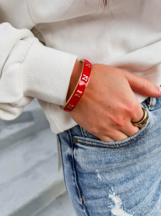 Nebraska Enamel Logo Hinge Bangle-Red