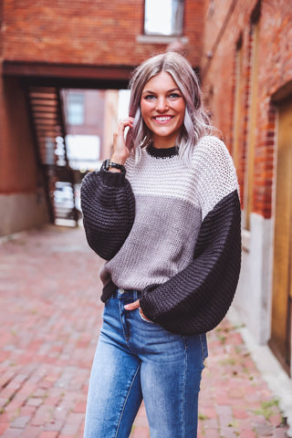 Nellie Color Block Sweater-Grey/Black