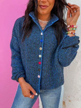 Rae Striped Cardigan-Black/Blue