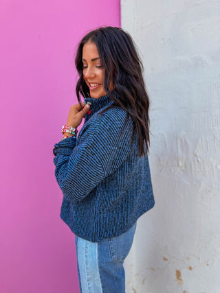 Rae Striped Cardigan-Black/Blue