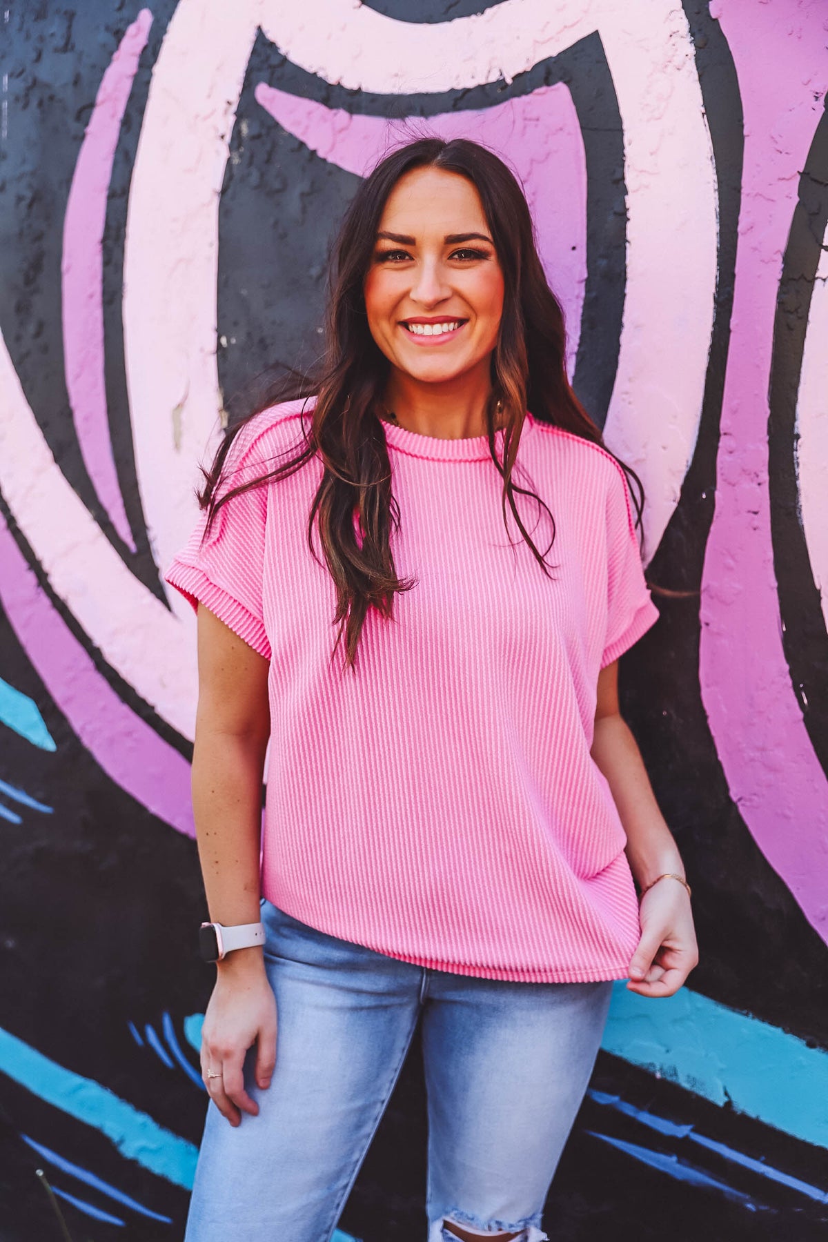 Nelly Corded Top-Pink