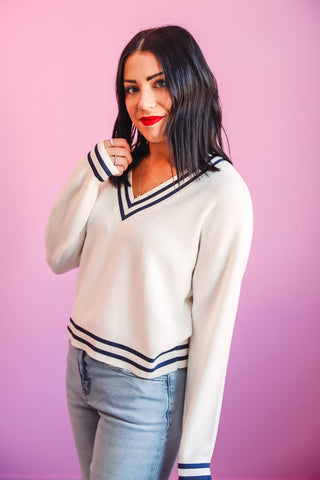 Rebecca Sweater-Ivory Navy-Thread & Supply