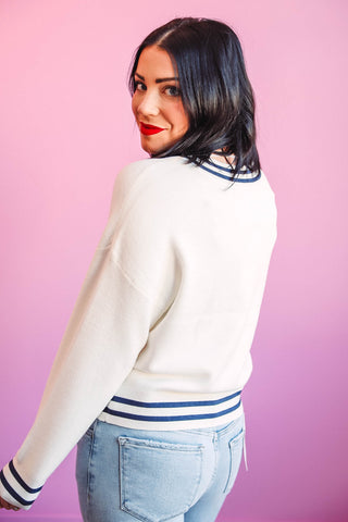 Rebecca Sweater-Ivory Navy-Thread & Supply