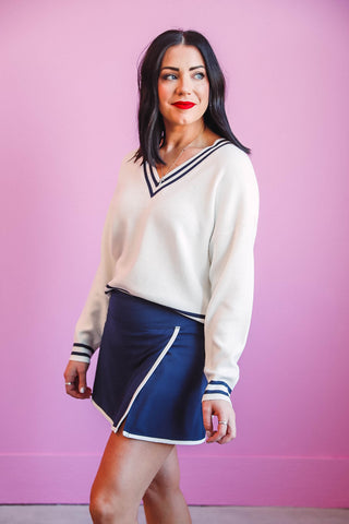 Rebecca Sweater-Ivory Navy-Thread & Supply