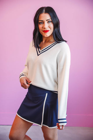 Rebecca Sweater-Ivory Navy-Thread & Supply