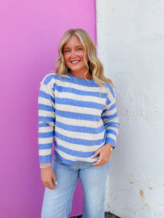 Carmen Striped Sweater-Light Blue