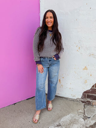 Simone Striped Sweater-Eggplant