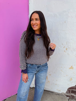 Simone Striped Sweater-Eggplant
