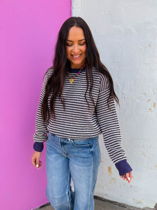 Simone Striped Sweater-Eggplant