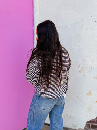 Simone Striped Sweater-Eggplant