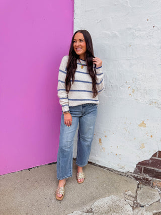 Liam Striped Sweater-Royal Blue