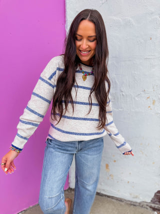 Liam Striped Sweater-Royal Blue