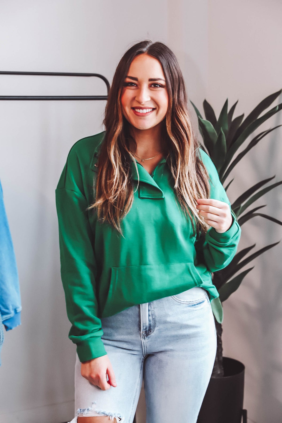 Heidi Quarter Zip Pullover-Green