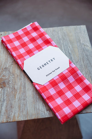 Cherry Gingham Tea Towel-Geometry