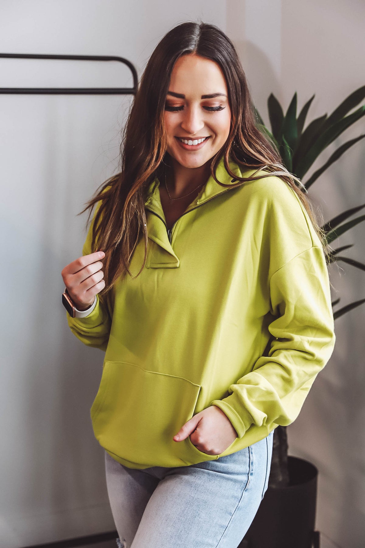 Heidi Quarter Zip Pullover-Lime