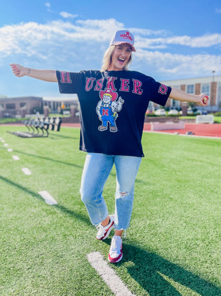 Nebraska South Split Oversized Tee-Black