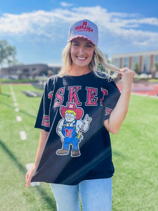 Nebraska South Split Oversized Tee-Black