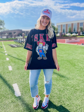 Nebraska South Split Oversized Tee-Black