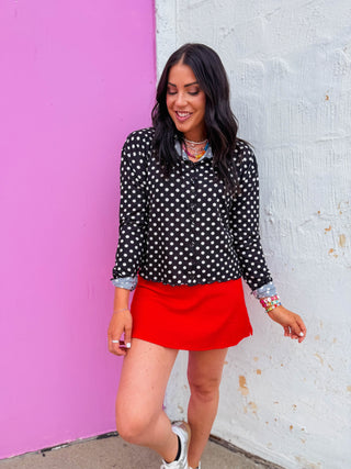 All Day Ribbed Skort-Cherry