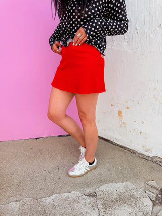 All Day Ribbed Skort-Cherry