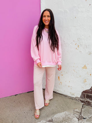 Sunday Stripe Pants-Pink/Oatmeal