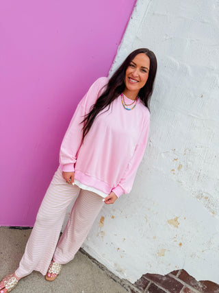 Sunday Stripe Pants-Pink/Oatmeal