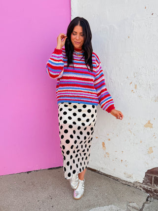 Pop Of Color Sweater-Cherry/Sky
