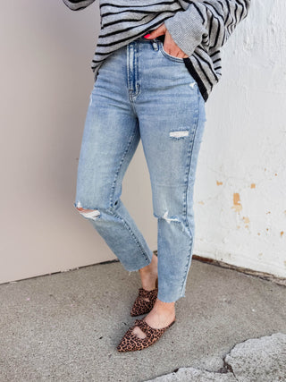 Tracey High Rise Crop Straight Leg Denim