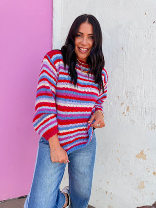 Pop Of Color Sweater-Cherry/Sky
