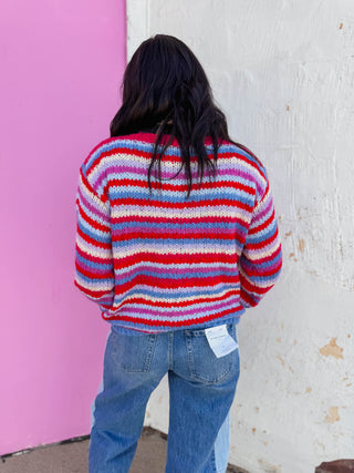 Pop Of Color Sweater-Cherry/Sky