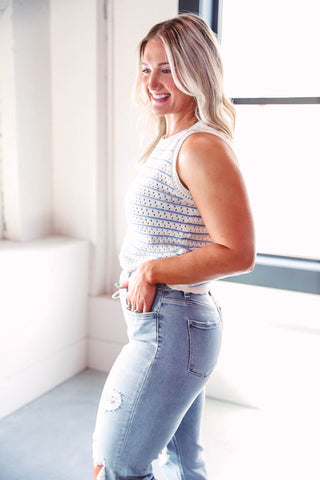 Heidi Striped Knit Tank-Ivory/Blue