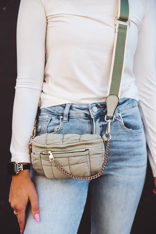 Mabel Quilted Nylon Belt Bag-Sage