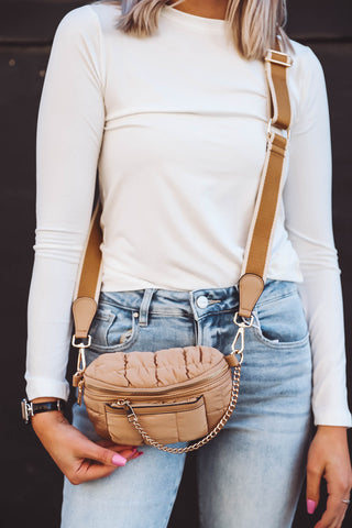 Mabel Quilted Nylon Belt Bag-Taupe