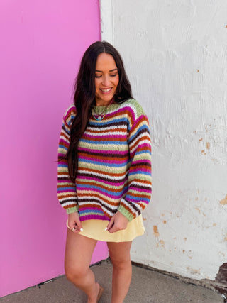 Pop Of Color Sweater-Lime/Magenta