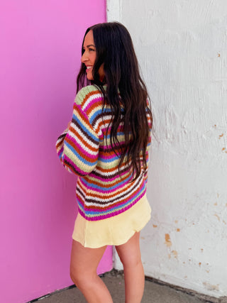 Pop Of Color Sweater-Lime/Magenta