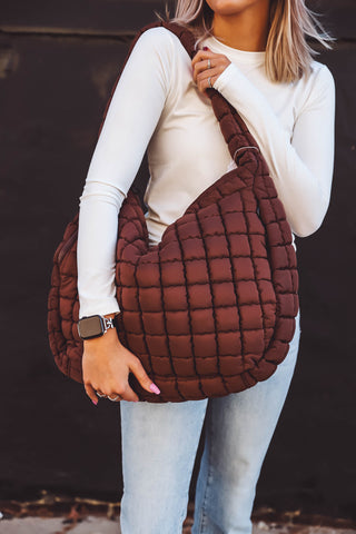 Cleo Slouchy Quilted Tote-Chocolate