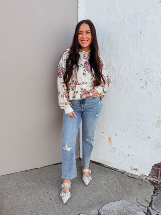 Elevated Essential Hoodie-Ivory Floral